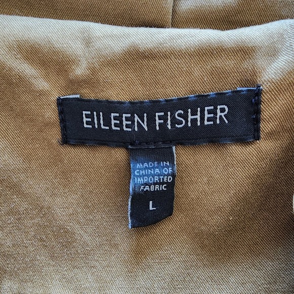 Eileen Fisher Jacket Olive Green Ruffle Collar Cotton Blend Button Womens Large - Picture 6 of 8